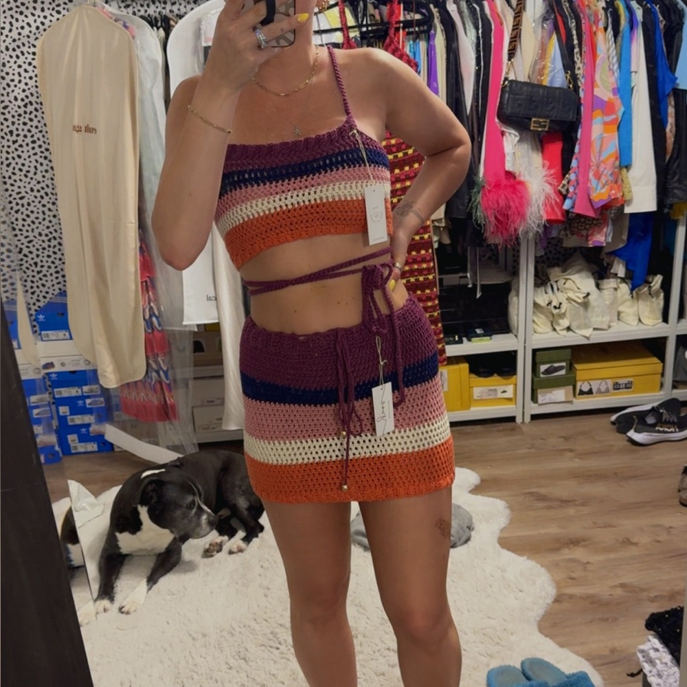 Soah Swim Gia Sunset Striped Crochet Crop Top + Mini Skirt Set - Picture 8 of 15